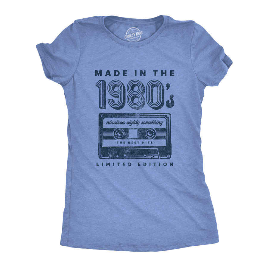 Funny Heather Light Blue Made In The 1980s Womens T Shirt Nerdy retro music Tee
