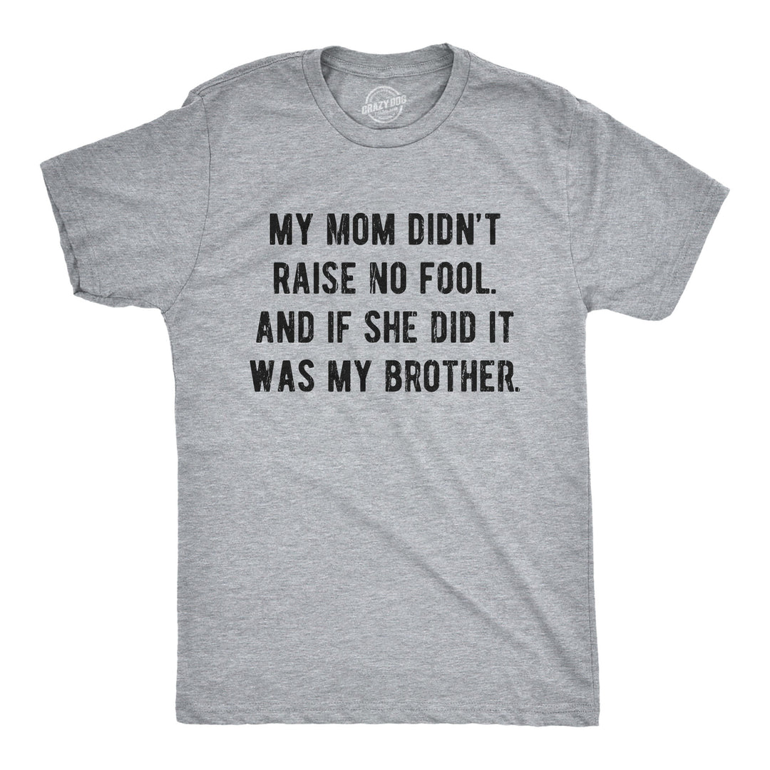 Funny Light Heather Grey My Mom Didn't Raise No Fool And If She Did It Was My Brother Mens T Shirt Nerdy Brother Sarcastic Tee