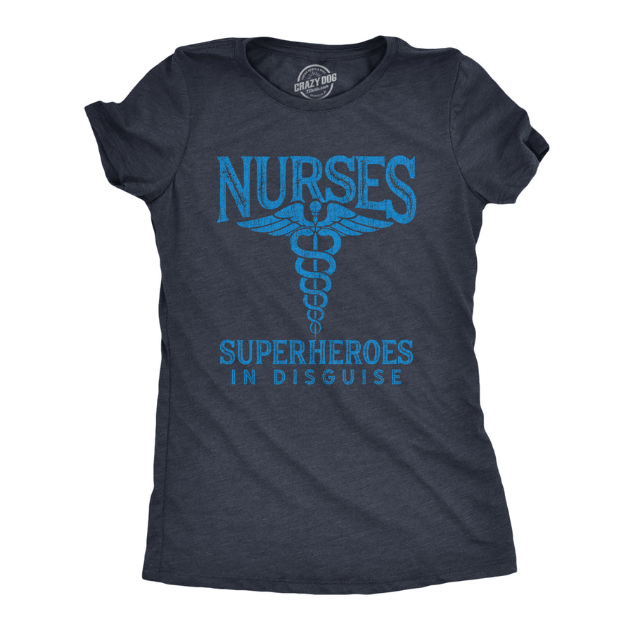 Funny Heather Navy Nurses Superheroes In Disguise Womens T Shirt Nerdy Introvert Tee