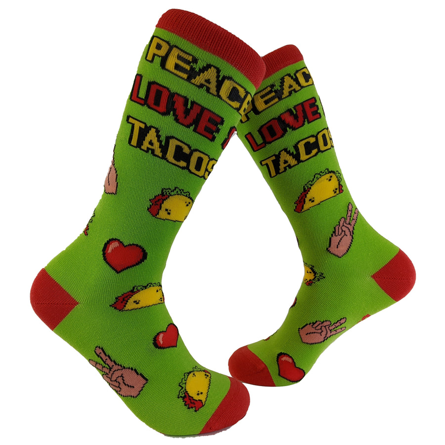 Funny Green Womens Peace Love And Tacos Sock Nerdy Cinco De Mayo Food Tee