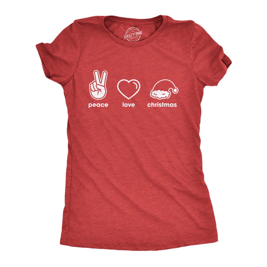 Funny Heather Red - Peace Love Christmas Peace Love Christmas Womens T Shirt Nerdy Christmas Tee