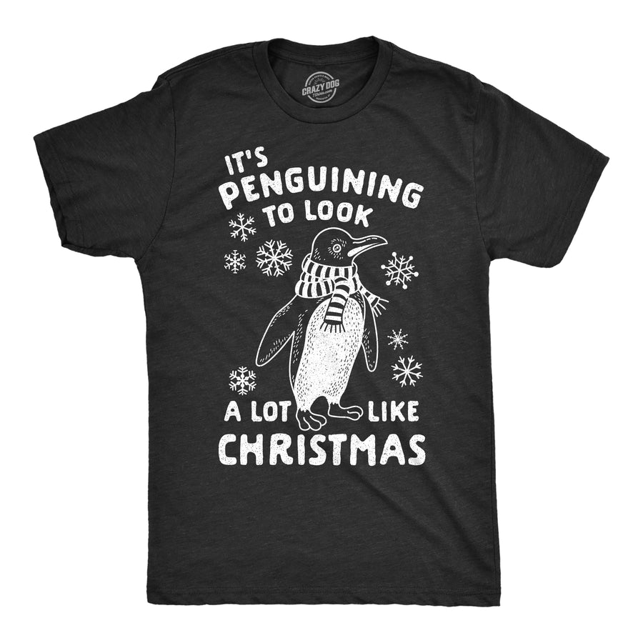 Funny Heather Black - Penguining It's Penguining To Look A Lot Like Christmas Mens T Shirt Nerdy christmas Tee