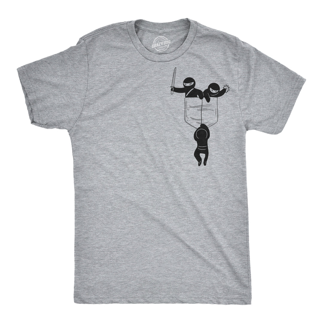 Funny Light Heather Grey Pocket Ninjas Mens T Shirt Nerdy Ninja Tee