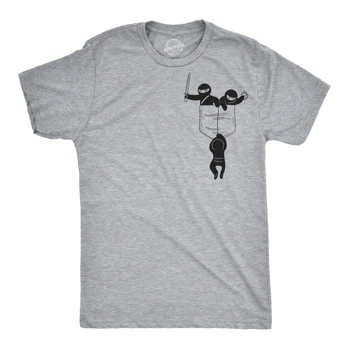 Funny Light Heather Grey Pocket Ninjas Mens T Shirt Nerdy Ninja Tee
