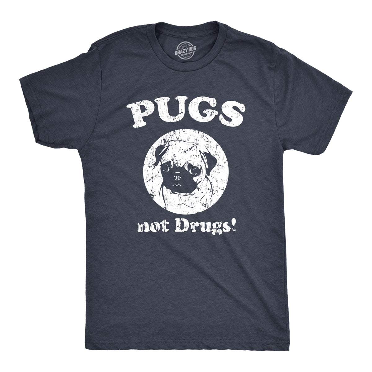 Funny Heather Navy Pugs Not Drugs Mens T Shirt Nerdy Dog Tee