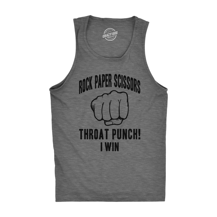 Funny Dark Heather Grey Rock Paper Scissors Throat Punch Mens Tank Top Nerdy Sarcastic Tee