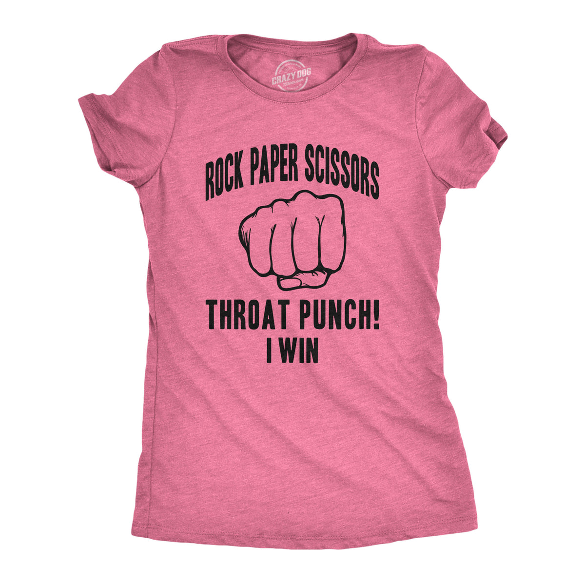 Funny Heather Pink Rock Paper Scissors Throat Punch Womens T Shirt Nerdy Sarcastic Tee