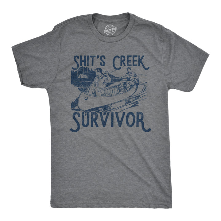 Funny Dark Heather Grey Shit's Creek Survivor Mens T Shirt Nerdy Sarcastic Tee