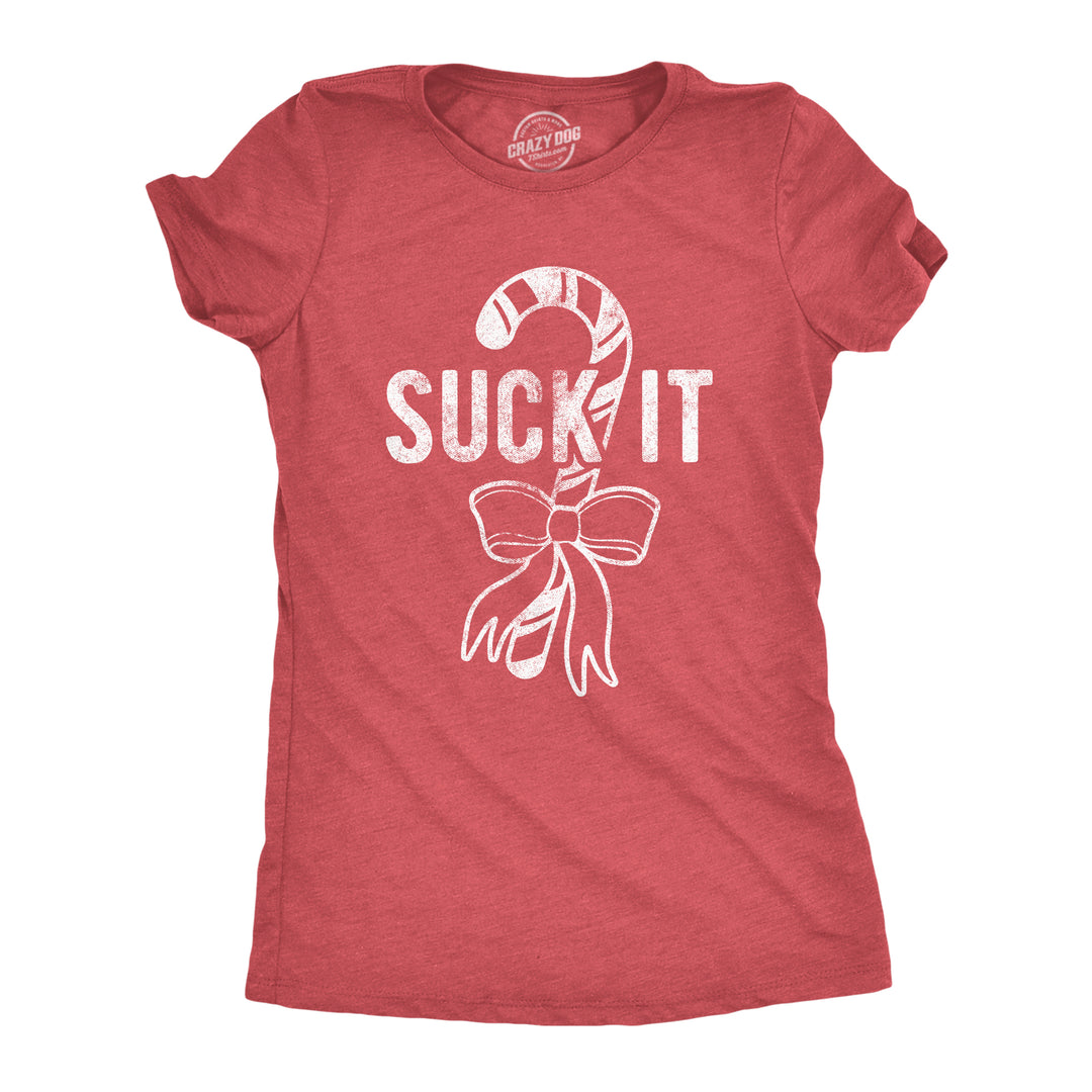 Funny Heather Red Suck It Womens T Shirt Nerdy Christmas Food Tee