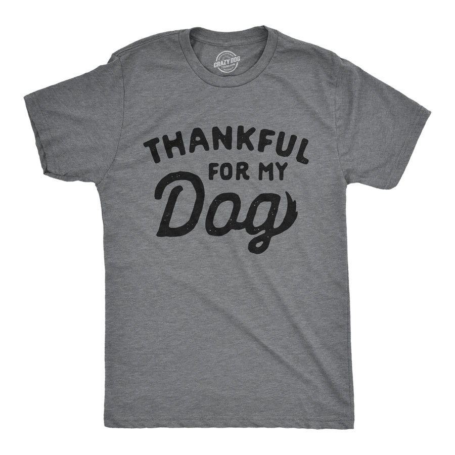 Funny Dark Heather Grey Thankful For My Dog Mens T Shirt Nerdy Thanksgiving Cat Tee