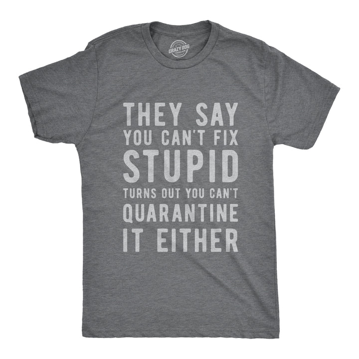 Funny Dark Heather Grey You Can't Fix Stupid Coronavirus Mens T Shirt Nerdy Sarcastic Tee