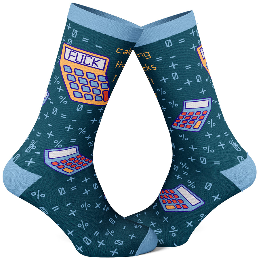 Funny Blue Men's Calculating The Fucks Sock Nerdy Nerdy Science Tee