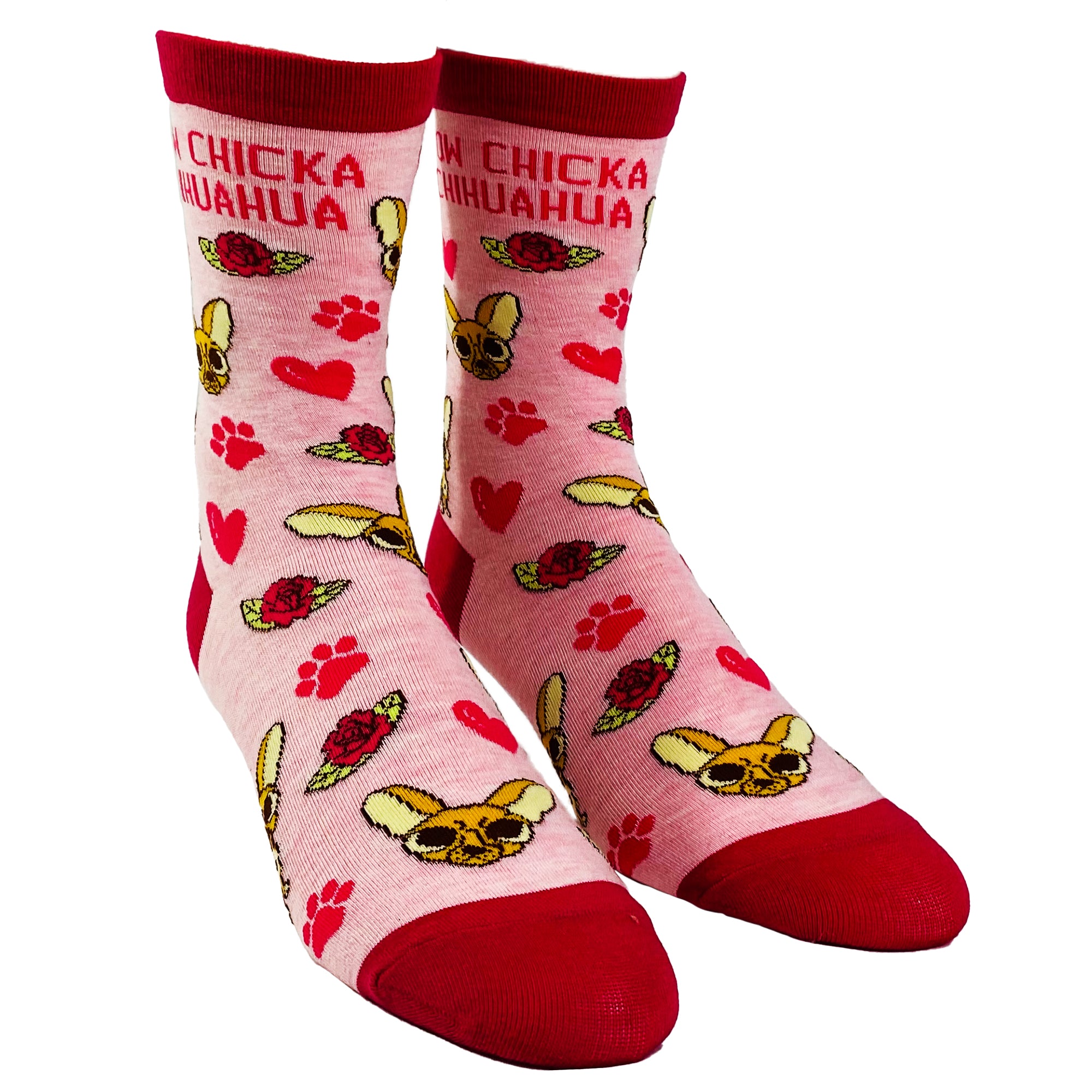 Funny Pink Women's Bow Chicka Chihuahua Sock Nerdy Valentine's Day Dog Tee