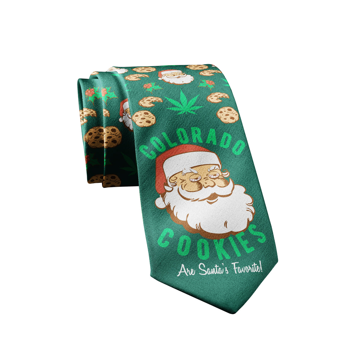 Funny Green Colorado Cookies Are Santa&#39;s Favorite Neck Tie Nerdy Christmas 420 Food Tee