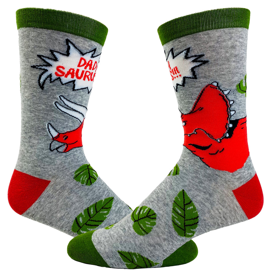 Funny Dadasaurus - Grey Dadasaurus Triceratops Sock Nerdy Father's Day Dinosaur Tee