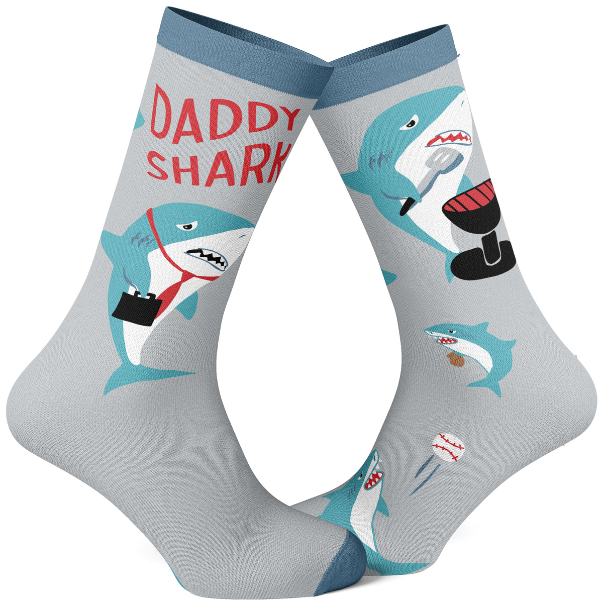Funny Grey - DADDY SHARK 2 Funny Father&#39;s Day Sock Nerdy Father&#39;s Day Shark Week Tee