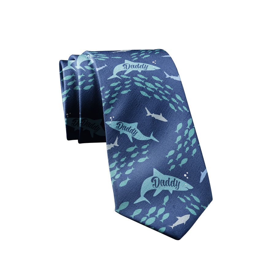 Funny Daddy Shark Daddy Shark Neck Tie Nerdy Father's Day Shark Week Tee