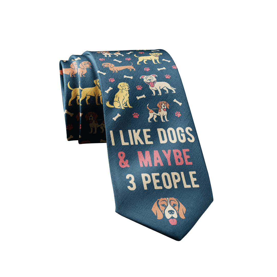 Funny Navy I Like Dogs And Maybe 3 People Neck Tie Nerdy Dog Introvert Tee