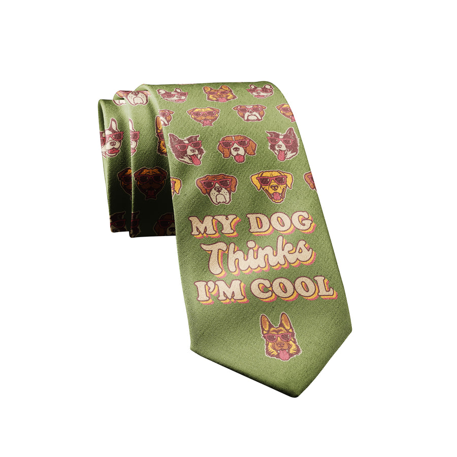 Funny Green My Dog Thinks I'm Cool Neck Tie Nerdy Dog Tee