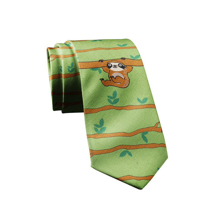 Funny Green Hanging Sloth Neck Tie Nerdy Animal Tee