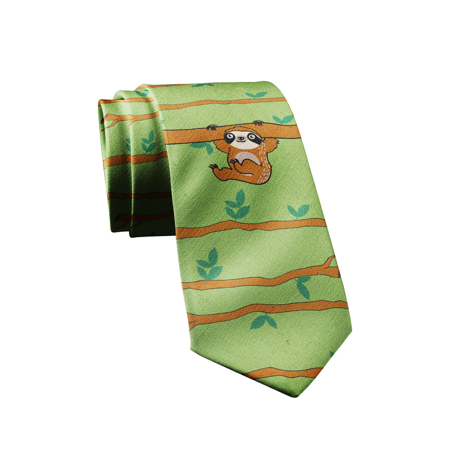 Funny Green Hanging Sloth Neck Tie Nerdy Animal Tee