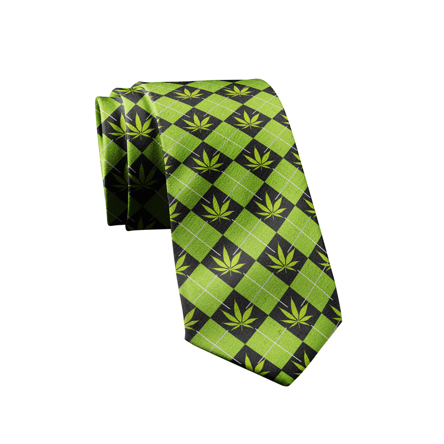Funny Green Marijuana Argyle Neck Tie Nerdy 420 Tee