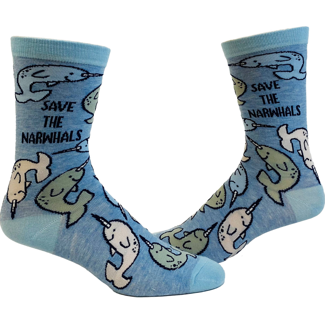 Funny Save the Narwhals Women's Save The Narwhals Sock Nerdy Animal Unicorn Tee