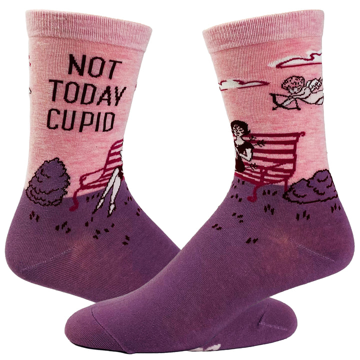 Funny Multi Women's Not Today Cupid Sock Nerdy Valentine's Day Tee