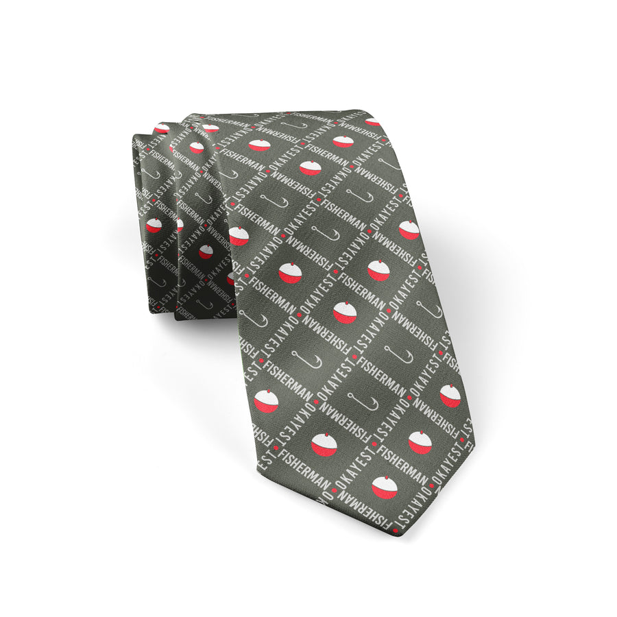 Funny Okayest Fisherman Okayest Fisherman Neck Tie Nerdy Father's Day Fishing Okayest Tee