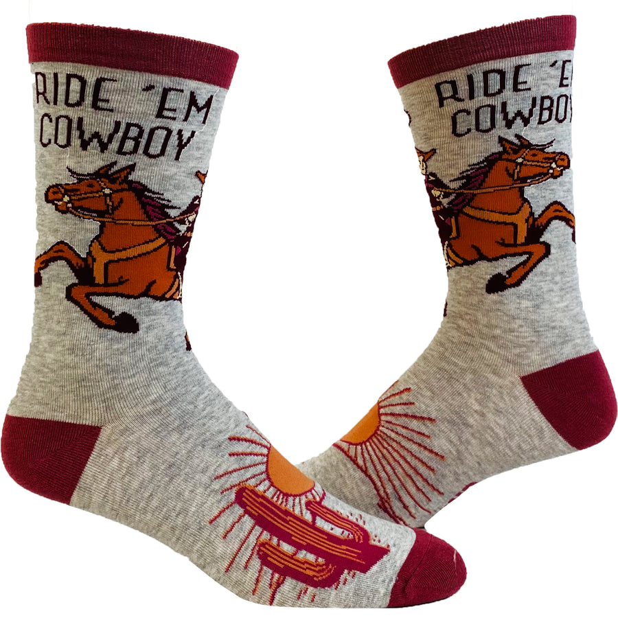 Funny Grey Men's Ride Em Cowboy Sock Nerdy Sarcastic Tee