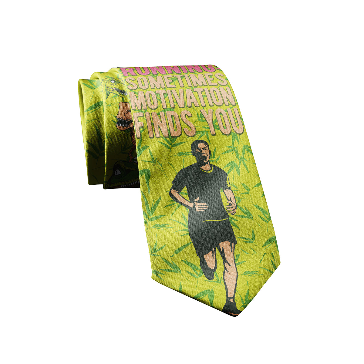 Funny Running Dinosaur Running: Sometimes Motivation Finds You Neck Tie Nerdy Father&#39;s Day Dinosaur Fitness Tee