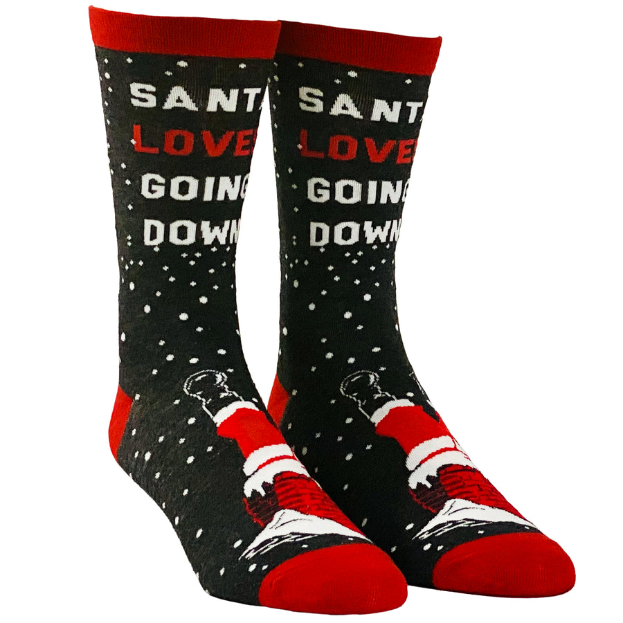 Funny Going Down Men's Santa Loves Going Down Sock Nerdy Christmas Sex Tee