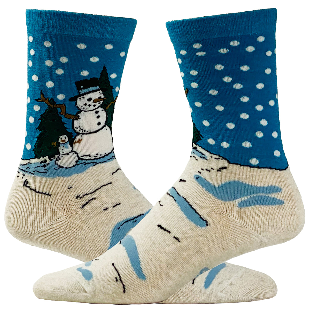 Funny Multi - Snowman Scene Women&#39;s Snowman Sock Nerdy Christmas Tee