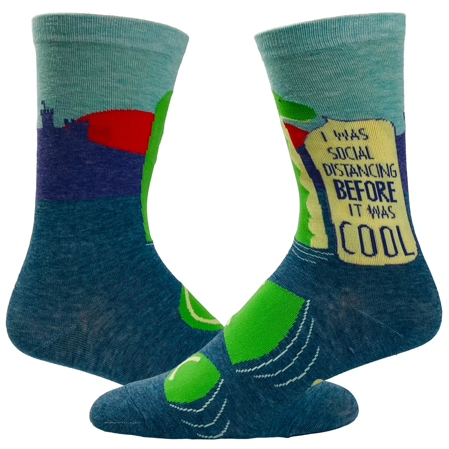 Funny Blue Women's I Was Social Distancing Before It Was Cool Sock Nerdy Introvert Tee