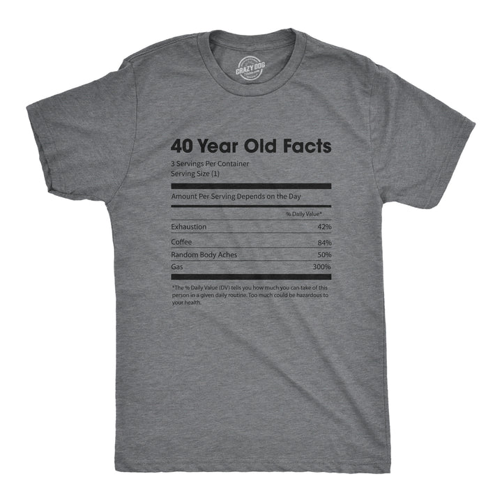 Funny Dark Heather Grey 40 Year Old Facts Mens T Shirt Nerdy Birthday Food Tee