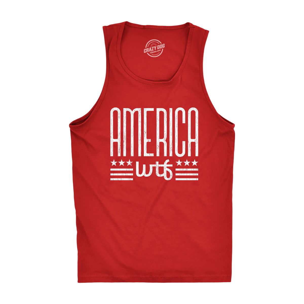 Funny Red America WTF Mens Tank Top Nerdy Fourth Of July Tee