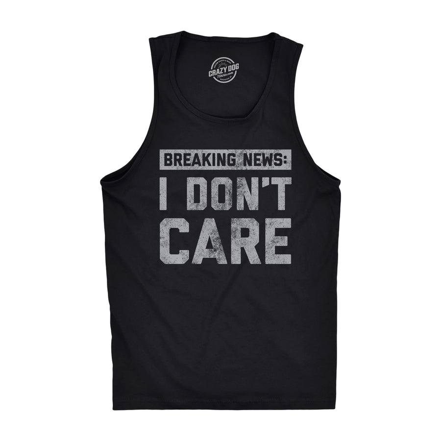Funny Black Breaking News I Don't Care Mens Tank Top Nerdy Introvert Tee