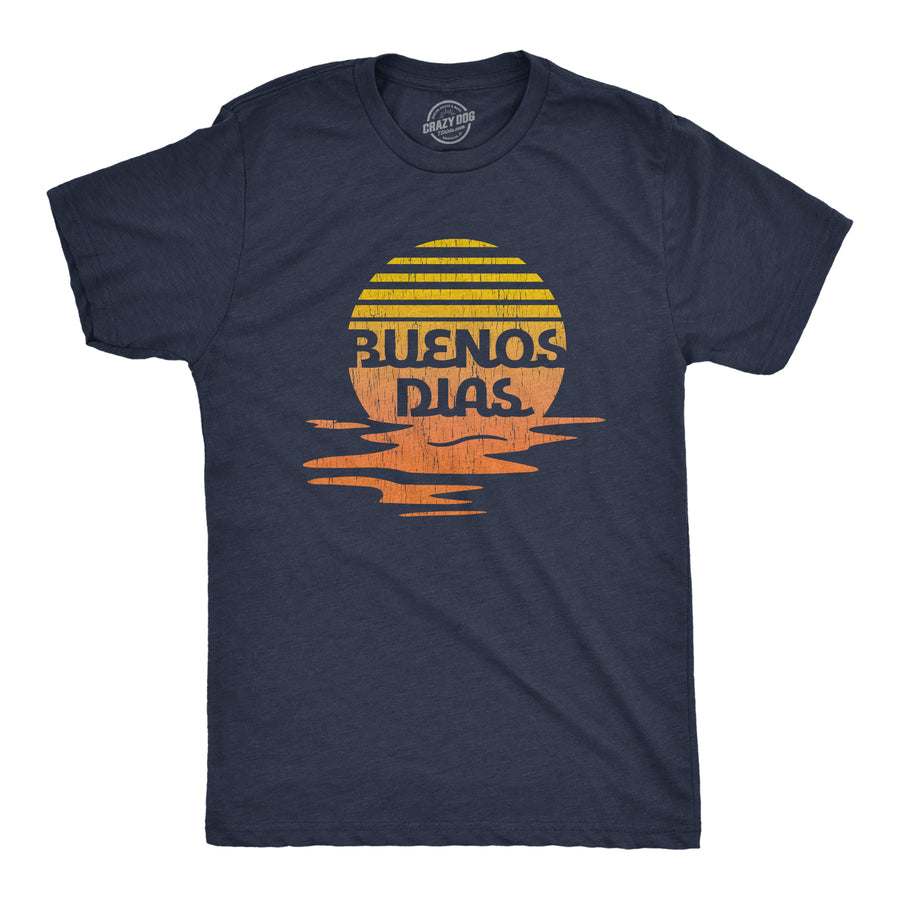 Funny Heather Navy Buenos Dias Mens T Shirt Nerdy Vacation Tee