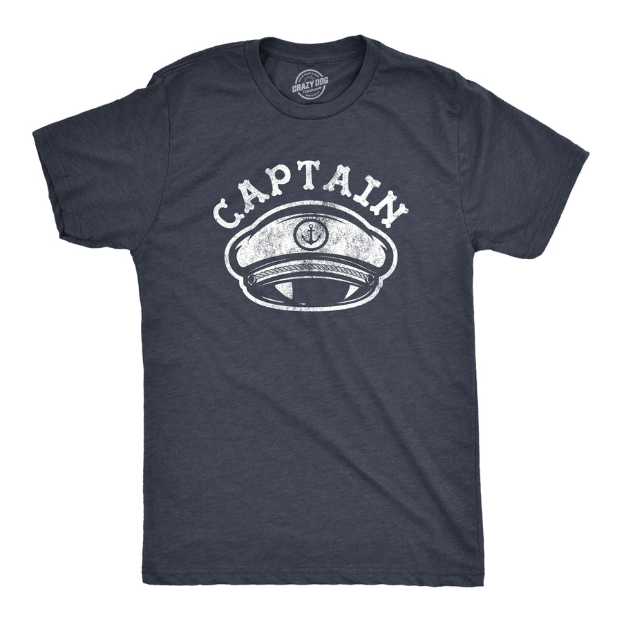 Funny Heather Navy Captain Hat Mens T Shirt Nerdy Vacation Tee