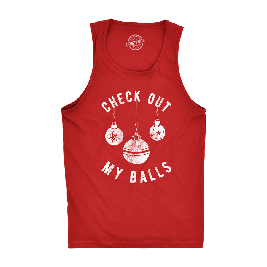 Funny Red Check Out My Balls Mens Tank Top Nerdy Christmas Sex Tee