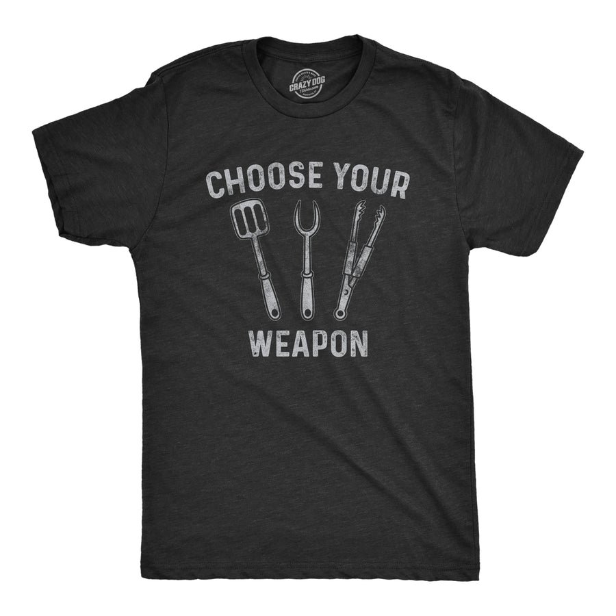 Funny Heather Black Choose Your Weapon Mens T Shirt Nerdy Father's Day Food Tee