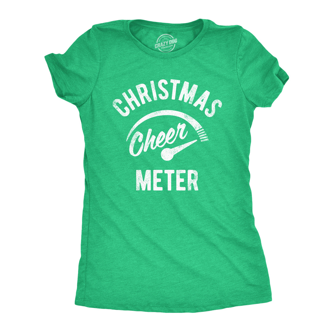 Funny Heather Green Christmas Cheer Meter Womens T Shirt Nerdy Christmas Tee