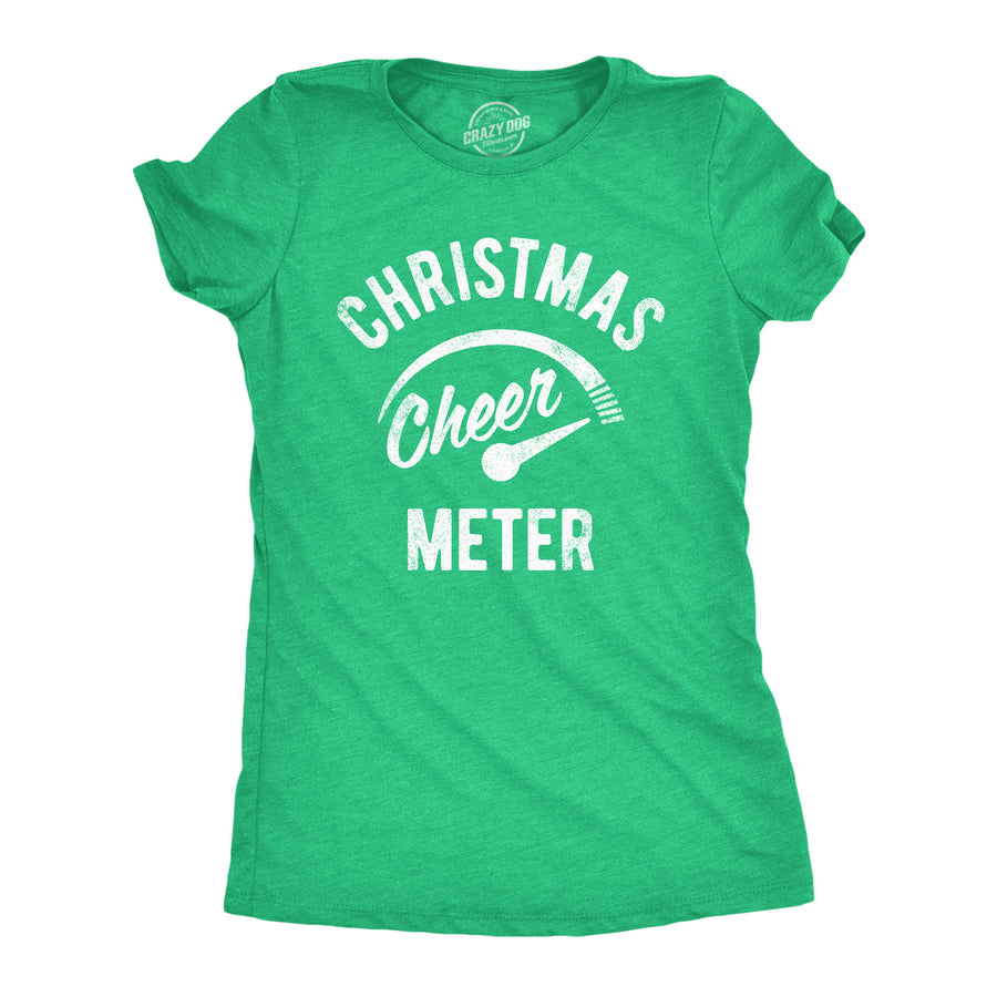 Funny Heather Green Christmas Cheer Meter Womens T Shirt Nerdy Christmas Tee