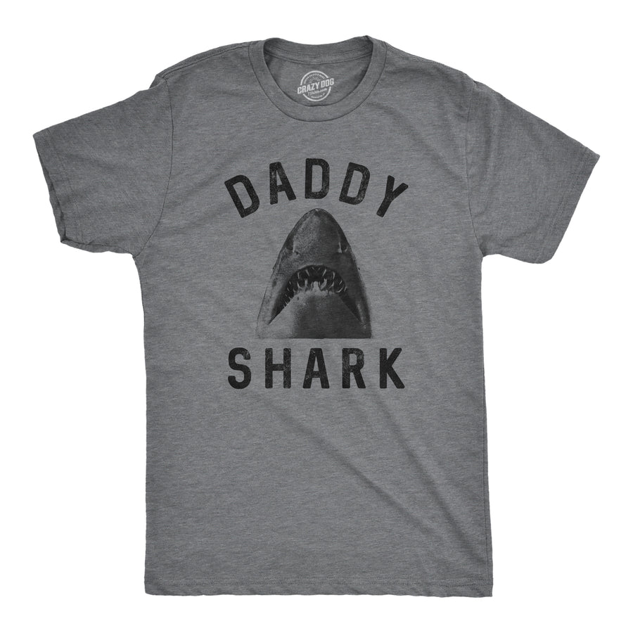 Funny Dark Heather Grey Daddy Shark Face Mens T Shirt Nerdy Father's Day Shark Week Tee
