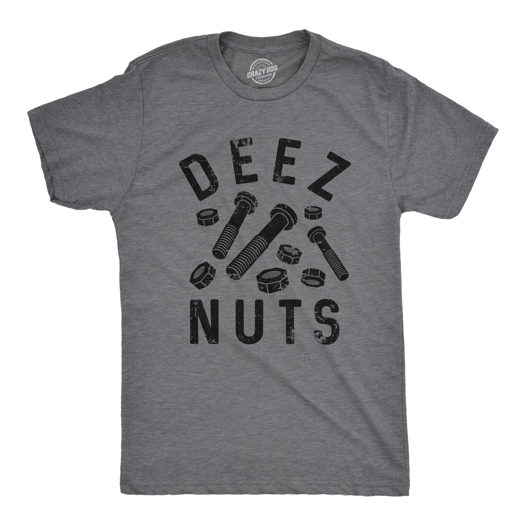 Funny Dark Heather Grey Deez Nuts (And Bolts) Mens T Shirt Nerdy Father's Day Tee