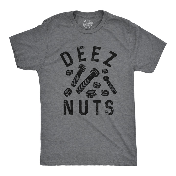 Funny Dark Heather Grey Deez Nuts (And Bolts) Mens T Shirt Nerdy Father's Day Tee