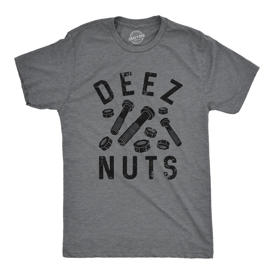 Funny Dark Heather Grey Deez Nuts (And Bolts) Mens T Shirt Nerdy Father's Day Tee