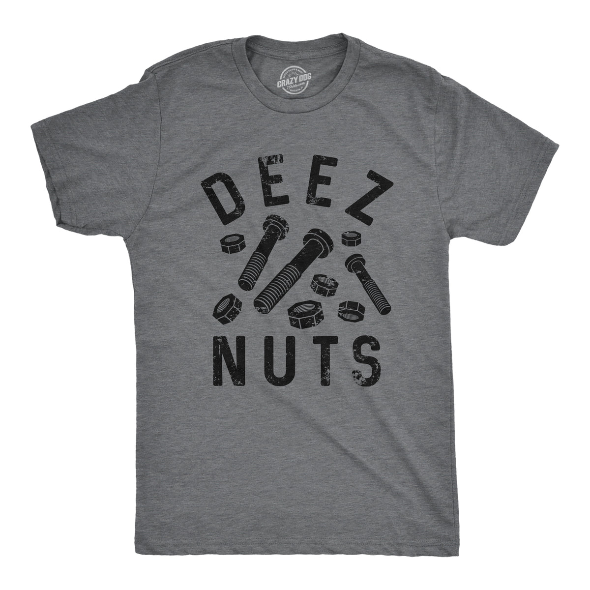 Funny Dark Heather Grey Deez Nuts (And Bolts) Mens T Shirt Nerdy Father&#39;s Day Tee