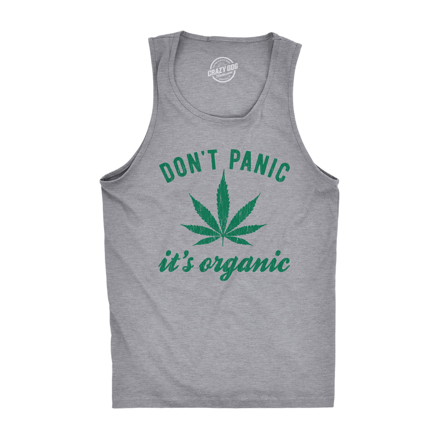 Funny Light Heather Grey Don't Panic Its Organic Mens Tank Top Nerdy 420 Tee