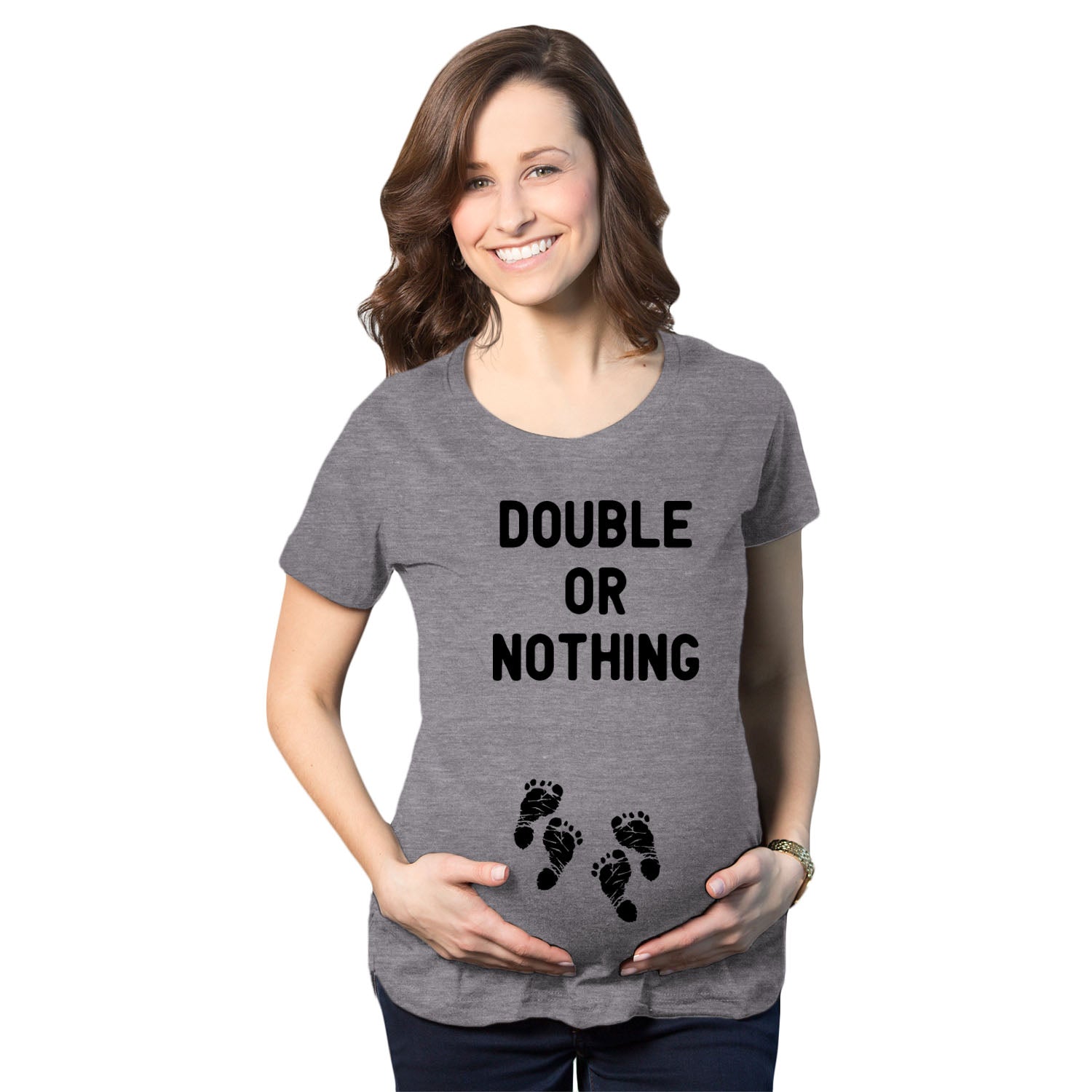 Funny Dark Heather Grey Double Or Nothing Maternity T Shirt Nerdy Sarcastic Tee